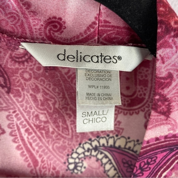 Delicates Casual Paisley Long Sleeve Open Front Tie Waist Kimono Robe Small Pink - Picture 5 of 10